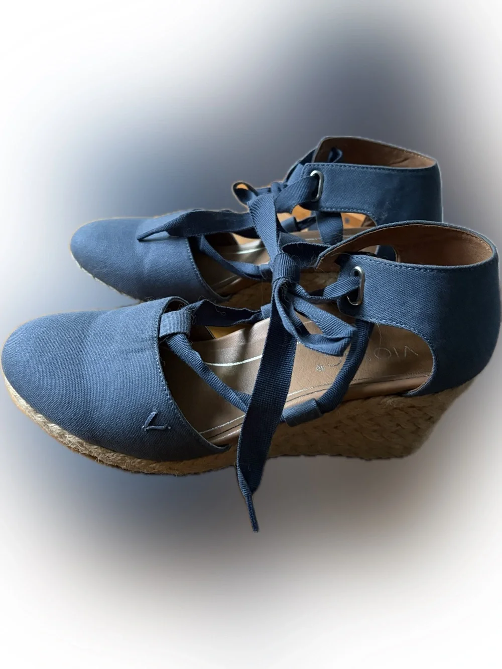 Espadrille Wedge Kaitlyn Lace-Up Sandal in Denim Blue